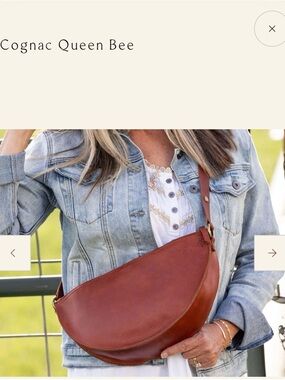 Cognac Leather Crescent Crossbody - Queen Bee